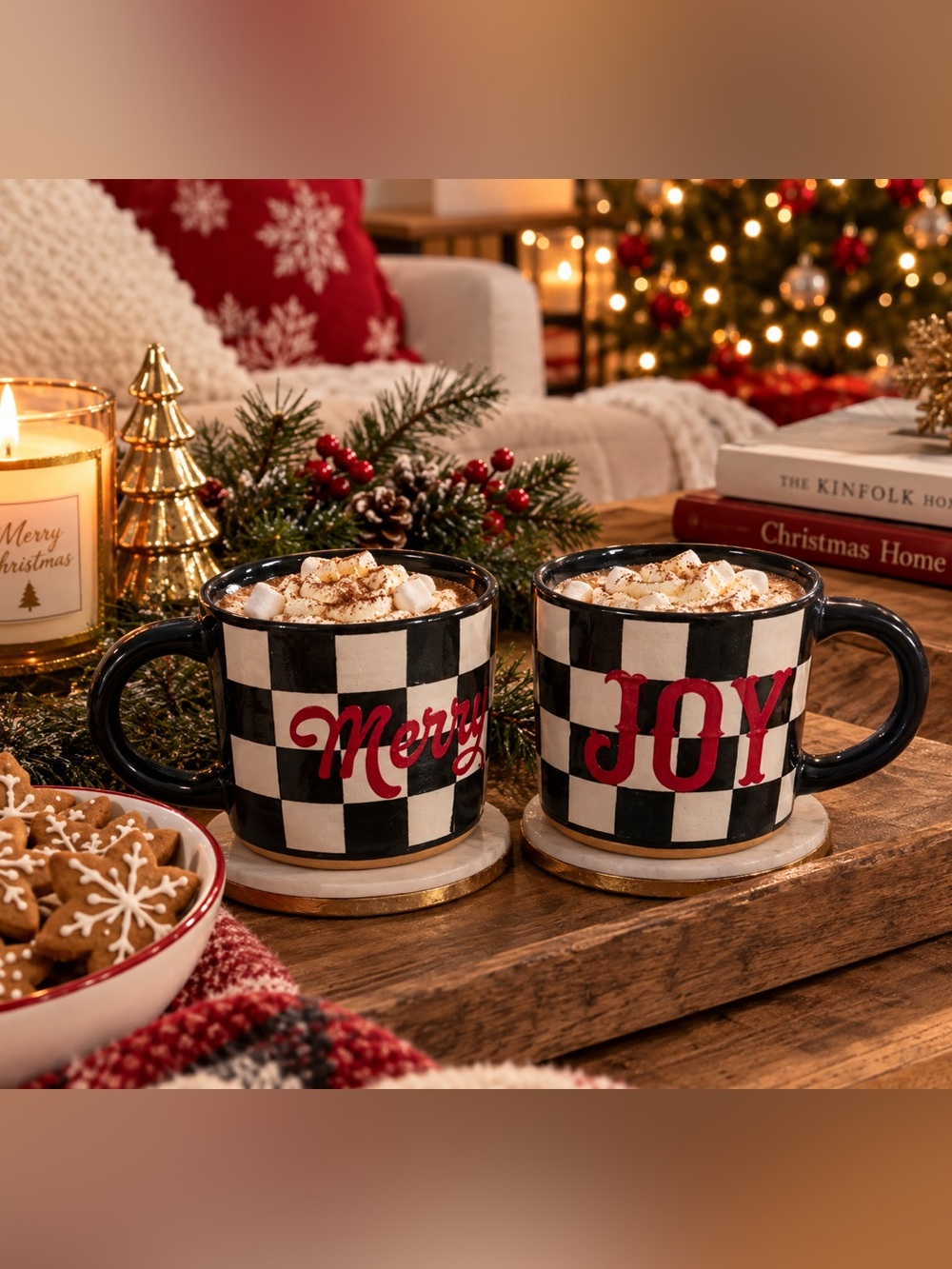 Checkered Black and White Mugs Set